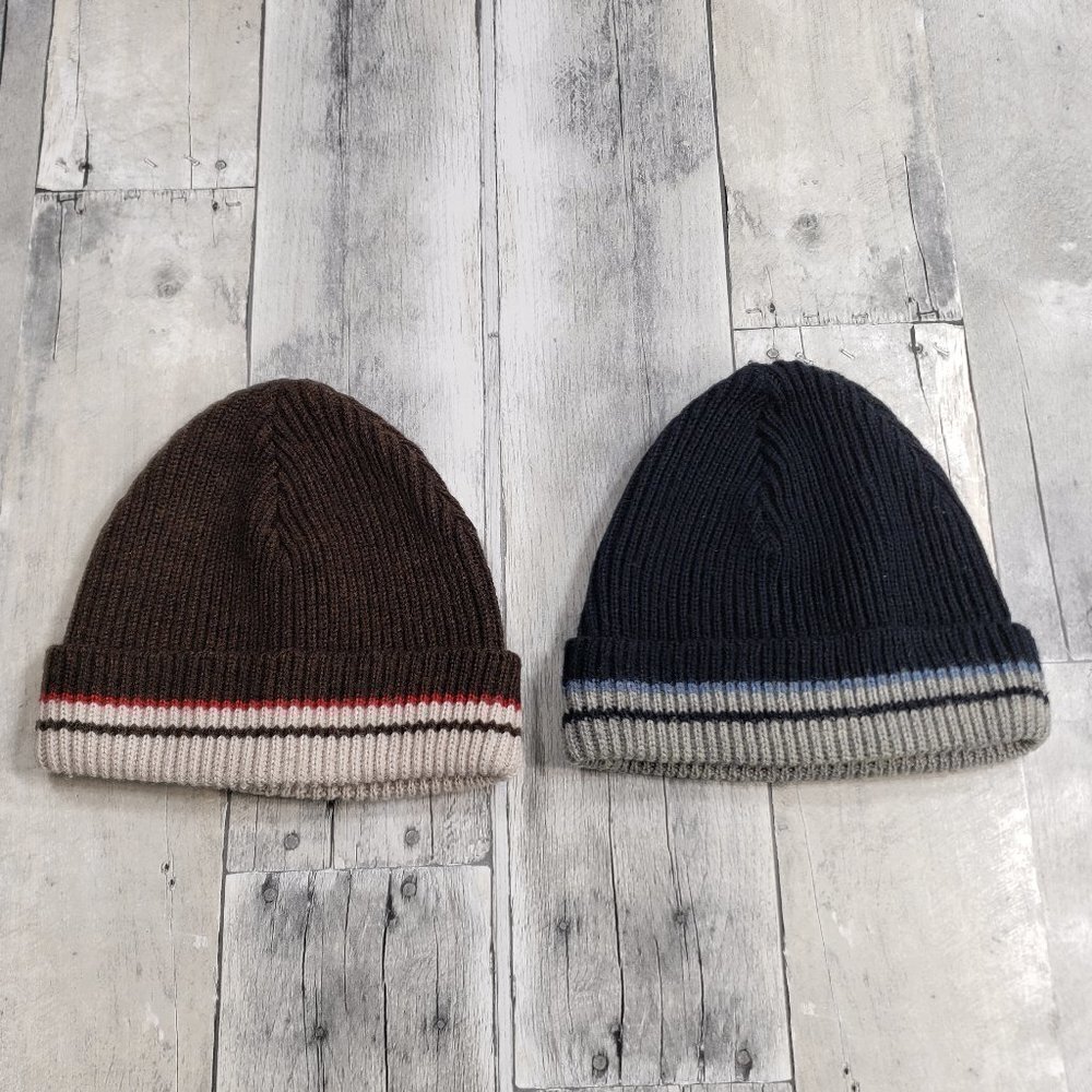 Jacadi Paris Little Boys (set of 2) Brown and Blue Knit Caps Beanie - Size 51